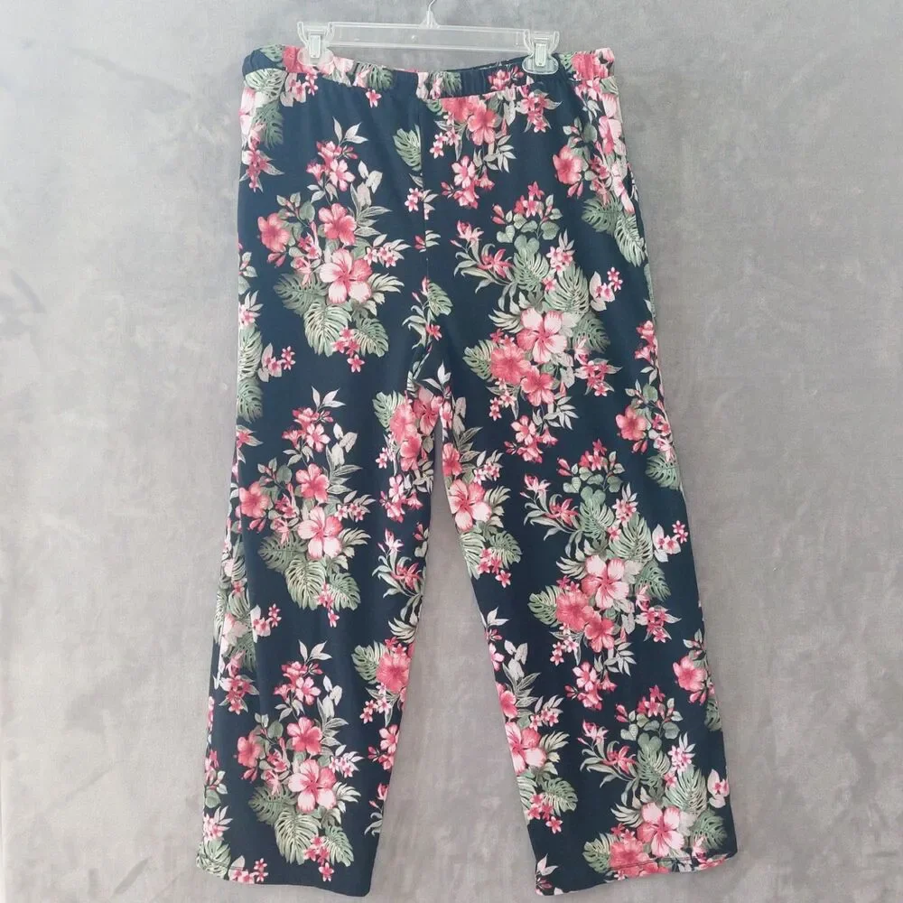Tommy Bahama Floral Loungwear Pajamas Top & Pants Set Women's XL Cozy Microfiber